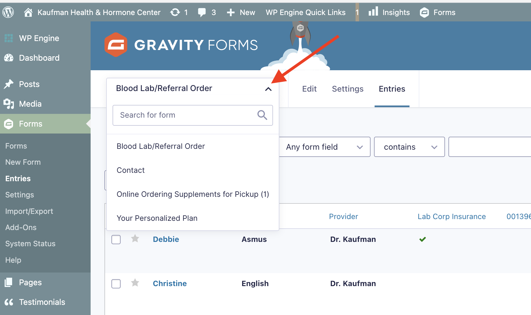Gravity Forms - select from dropdown