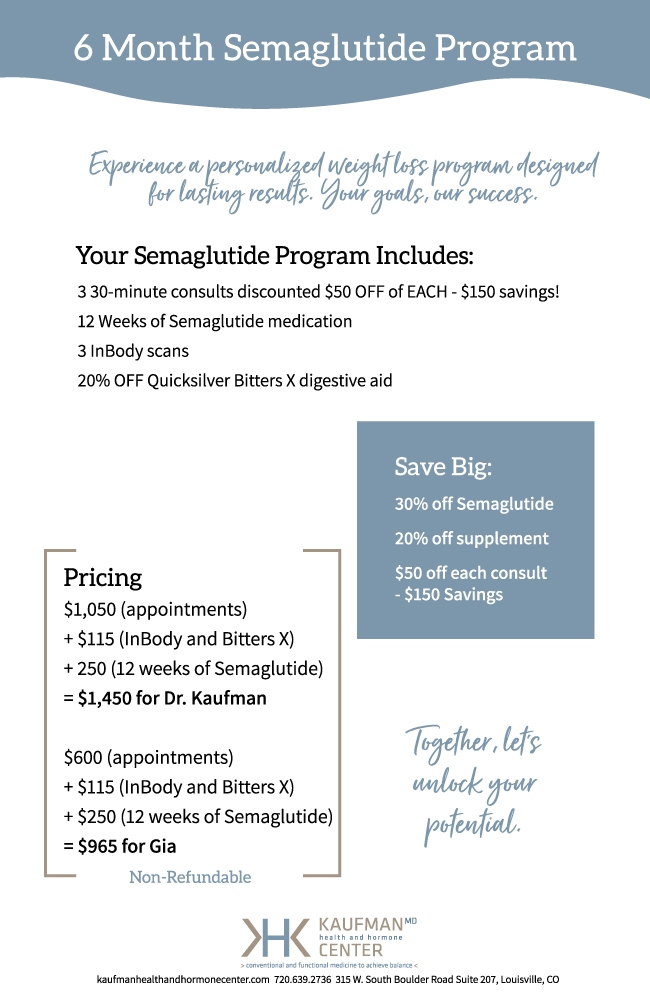 Semaglutide for ongoing weight loss. Gia and Dr. Kaufman will stay with you and guide you through a 6-month program