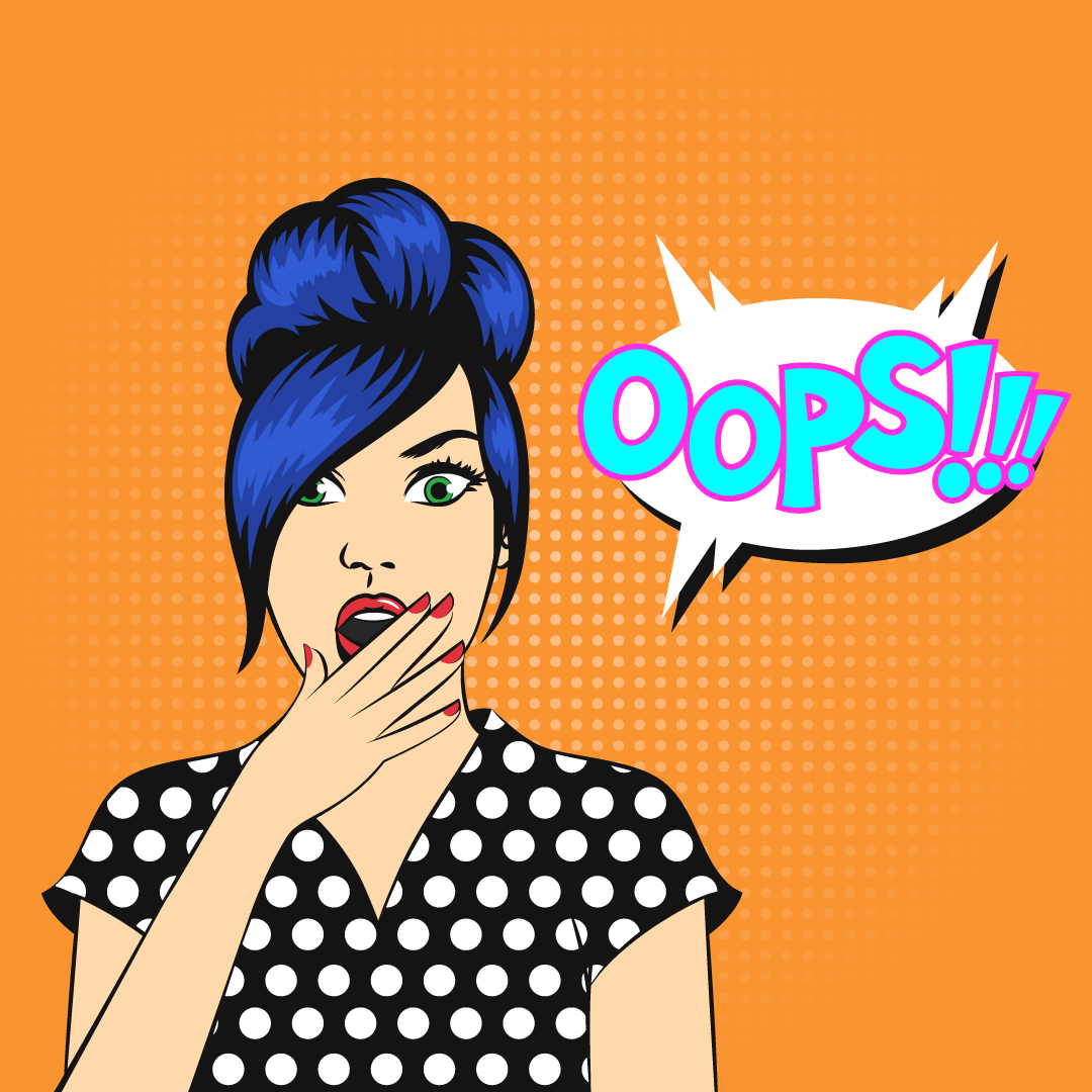Retro illustration of woman saying OOPS! because of weak pelvic floor